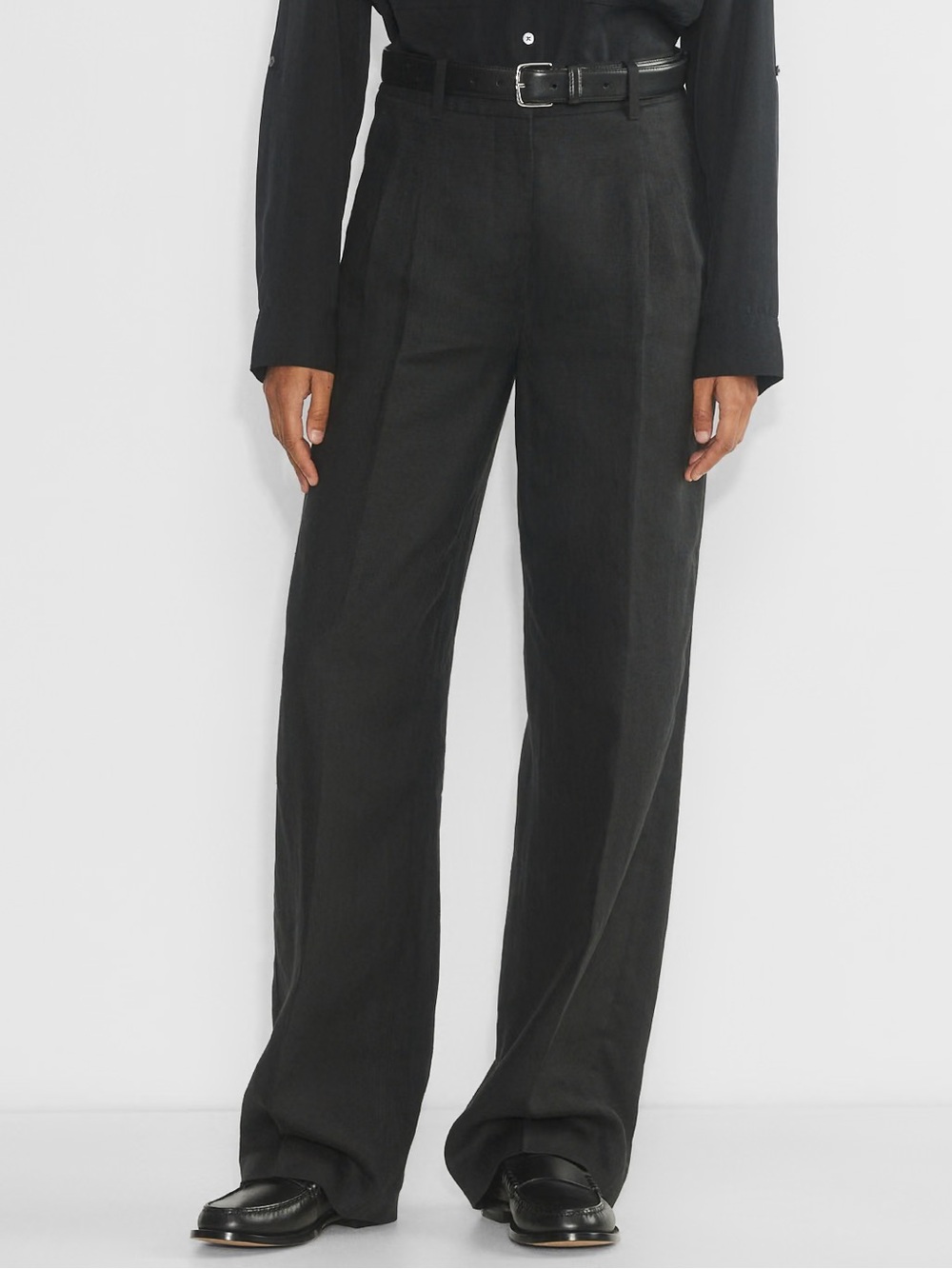 Aritzia Sz 2 Efforless Linen Blend Black Regular Tailored Pants
